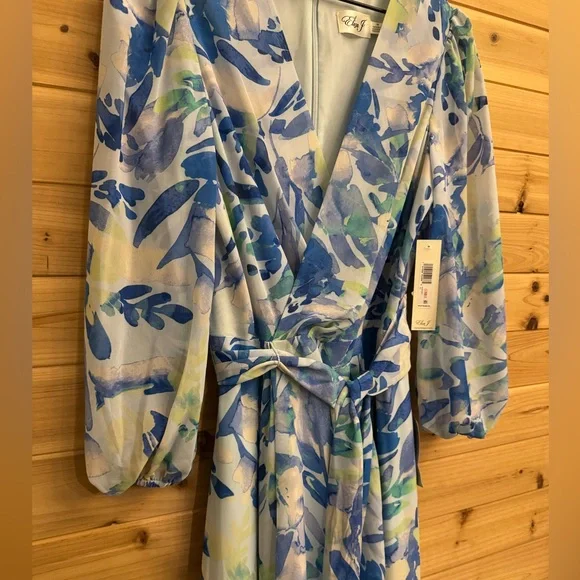 NWT Eliza J Size 10 Floral Long Sleeve Ruffled Hi Low Maxi Dress Party Wedding - Picture 6 of 13